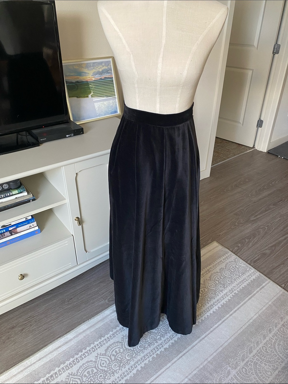 Vintage 1970s Century of Boston Black Velvet Maxi Skirt